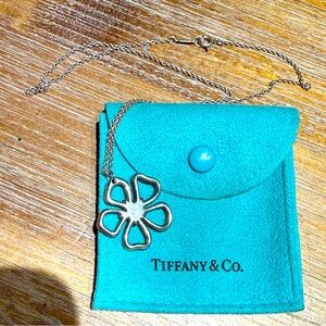 Authentic Tiffany & Co. Sterling Silver 925 Flower Pendant Necklace w/ Dust Bag